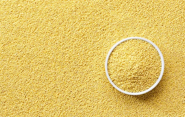 Ceramic Bowl Millet Yellow Grains Close Texture Dry Millet Groats — Fotografia de Stock