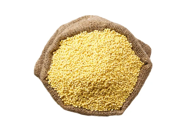 Millet Yellow Grains Sack Isolated White Background Millet Yellow Grains — Φωτογραφία Αρχείου