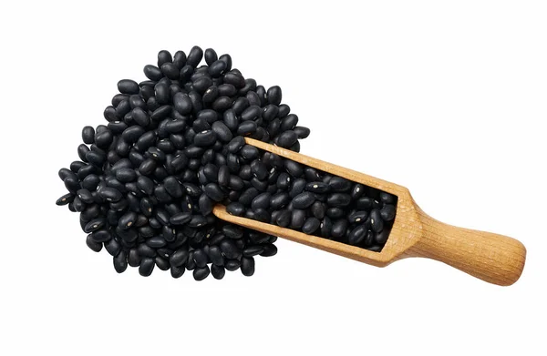 Small Wooden Spoon Scoop Organic Black Beans Urad Dal Black —  Fotos de Stock