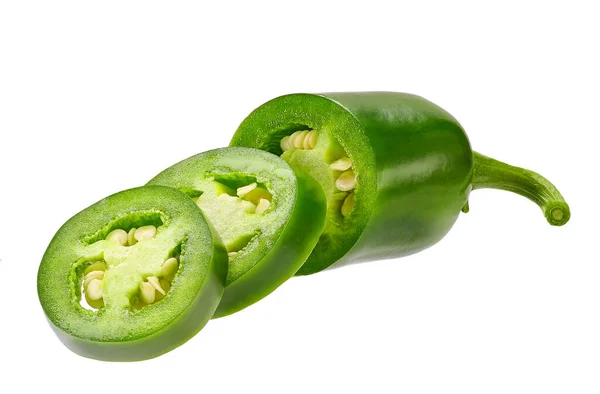 Sliced Green Jalapeno Pepper Isolated White Background Clipping Path — ストック写真