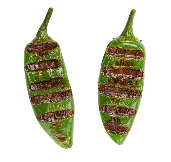Grilled Fire Roasted Green Jalapeno Chili Pepper Isolated White Background — Photo