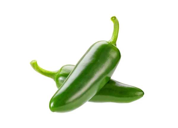 Two Green Jalapeno Peppers Isolated White Background Clipping Path — Foto de Stock