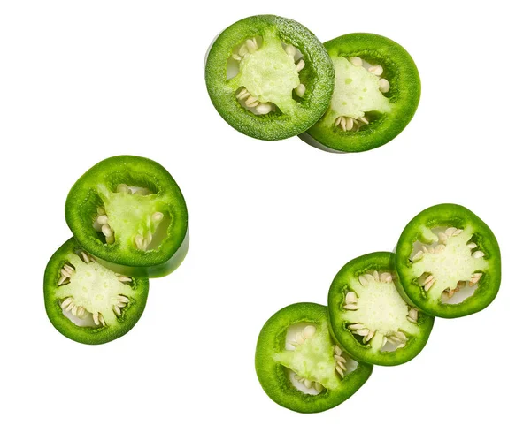 Green Jalapeno Chili Pepper Cut Pieces Isolated White Background Top — ストック写真