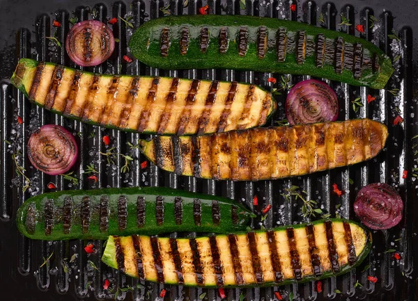 Grilled Zucchini Spices Herbs Top View — 图库照片