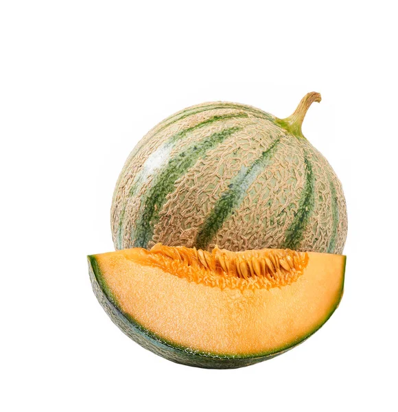 Ganze Und Halbe Japanische Melone Oder Cantaloupe Melone Isoliert Auf — Stockfoto