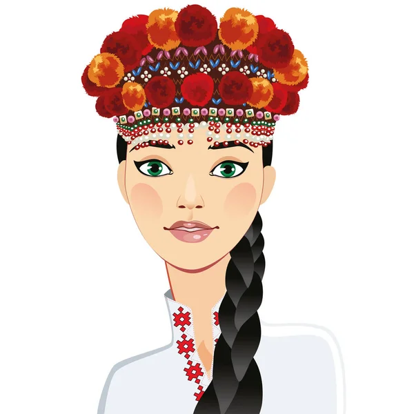 Ukrainian Woman Portrait Ukraine Ethnic Female Braided Hair Hand Drawn — Stock Vector