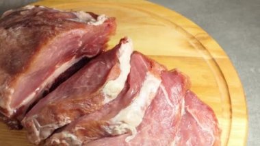 Fresh raw pork meat close-up. Preparing for frying. Pork steak. Rotation