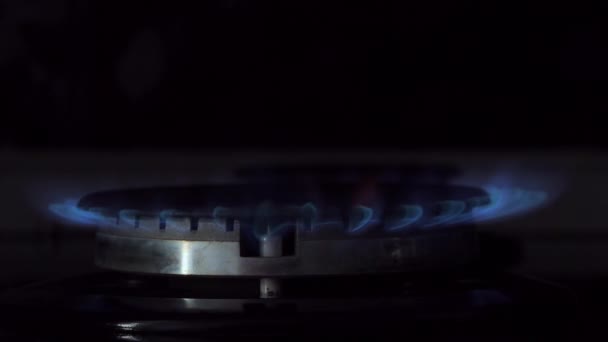 Estufa de gas encendida por un quemador encendido. Concepto de gas natural. — Vídeo de stock