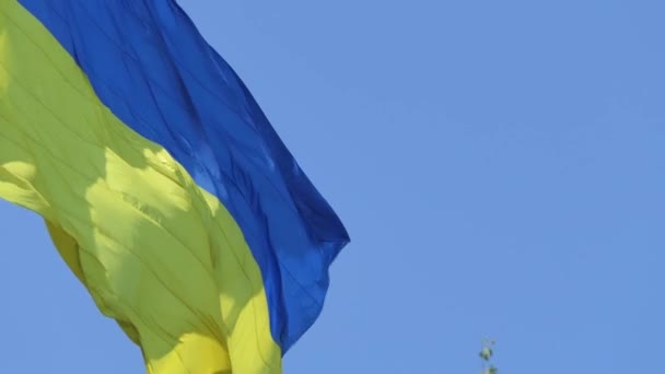 Sehr Detaillierte Textur Flagge Der Ukraine Zeitlupe Der Ukrainischen Flagge — Stockvideo