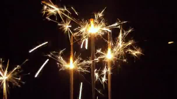 Burning Christmas Sparklers Sparks — Stock Video