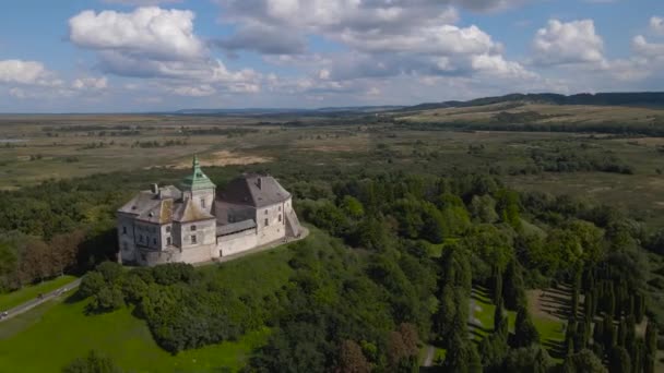 Oud Olesky kasteel in Oekraïne luchtfoto uitzicht. — Stockvideo