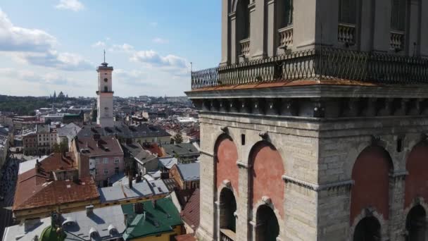 Старый город Львов. Аэрофотосъемка — стоковое видео