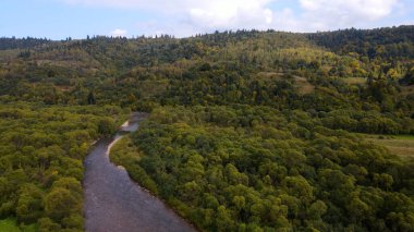 Dağlardaki geniş nehir. Doğa Ukrayna