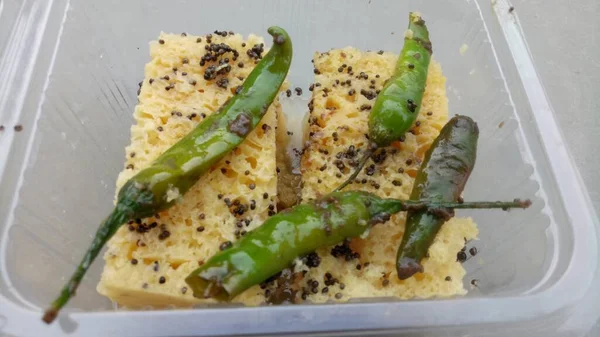 Prato Gujarati Dhokla Khaman Dhokla Vista Superior — Fotografia de Stock