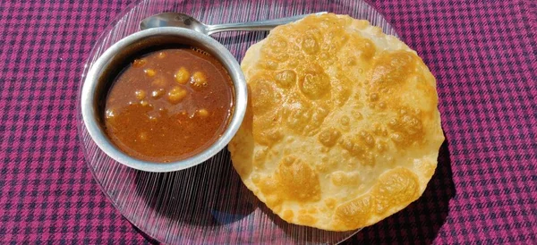 Chole Bhatura Kuzey Hindistan Yaygın Bir Yemektir Puri Ile Kolej — Stok fotoğraf