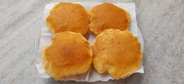 Puri Poori Traditional Indian Homemade Deep Fried Bread Chapati — Stok fotoğraf