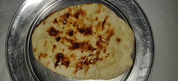 Garlic Naan Nan Bread Served Plate — Stockfoto