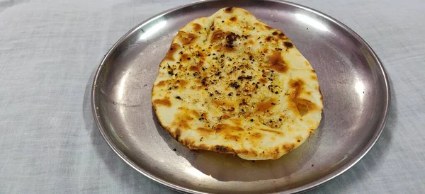 Garlic Naan Nan Bread Served Plate — Foto Stock