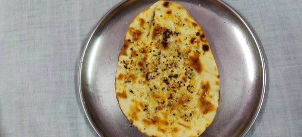 Butter Garlic Naan White Background Selective Focus — 스톡 사진