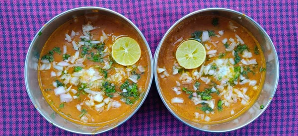 Pav Bhaji Jest Indyjskim Tradycyjnym Popularnym Street Fast Food Grube — Zdjęcie stockowe