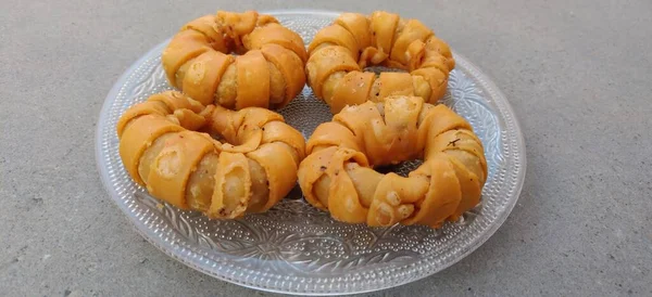 Veg Samosa Crispy Spicy Indian Circle Shape Snack Which Has — Stok Foto