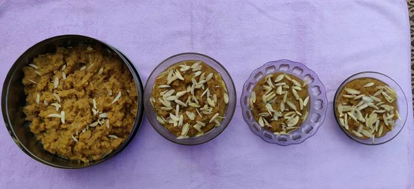 Moong Dal Halwa Mung Daal Halva Indian Traditional Dessert Served — Stok Foto