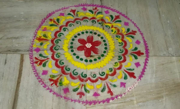 Rangoli Tasarımı Hindistan Diwali Onam Pongal Hindu Festivallerinde Toz Renkleri — Stok fotoğraf