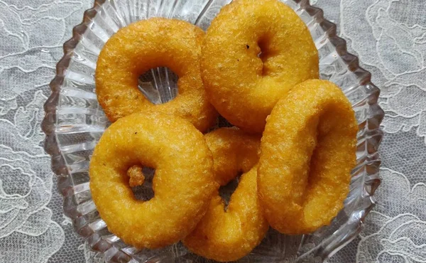 Vada Medu Vadai Dengan Sambar Cemilan Khas India Selatan Disajikan — Stok Foto