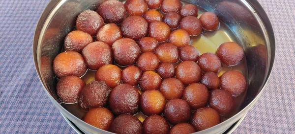 Sweet Gulab Jamun Served Bowl — Stok Foto