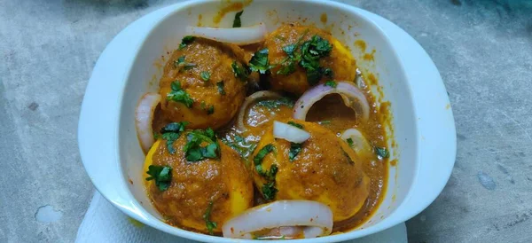 South Indian Style Egg Curry Recept Close Een Bord Tafel — Stockfoto
