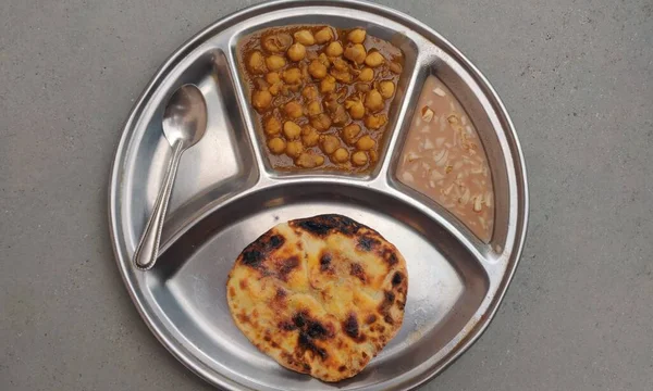 Spicy Chick Peas Curry Chola Masala Chana Masala Chole Kulche — Stock fotografie