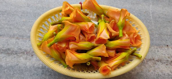 Bunch Yellow Oleander Flowers Basket Worship — Stock Photo, Image