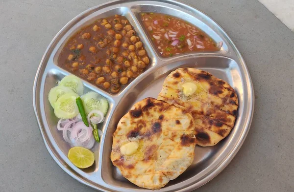 Curry Pois Chiches Épicés Chola Masala Chana Masala Chole Kulche — Photo