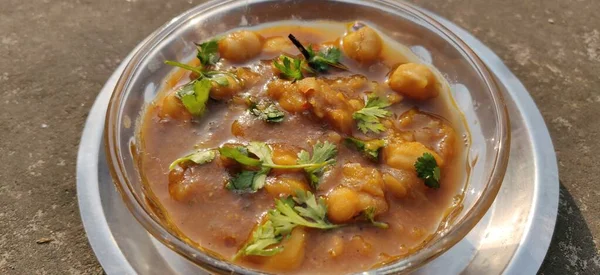 Spicy Chick Peas Curry Chola Masala Chana Masala Served Bowl — Stok Foto