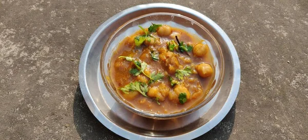Spicy Chick Peas Curry Chola Masala Chana Masala Served Bowl — Stockfoto