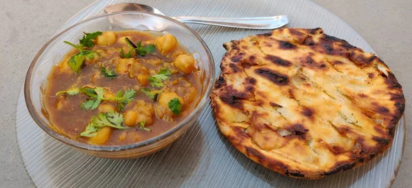 Spicy Chick Peas Curry Chola Masala Chana Masala Chole Kulche — Stockfoto