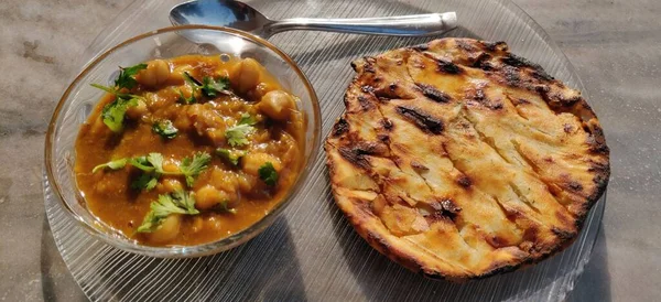 Spicy Chick Peas Curry Chola Masala Chana Masala Chole Kulche — Stockfoto