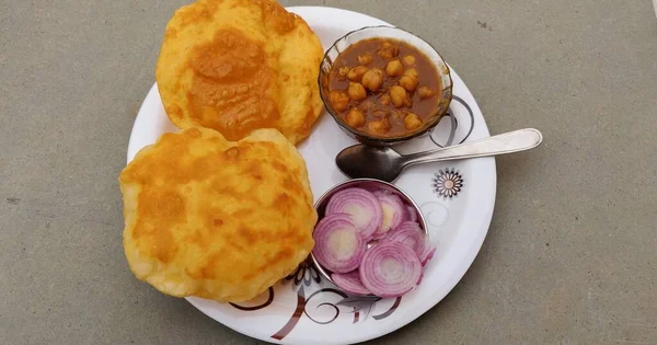 Chole Bhatura Common Dish North India Chole Puri Chana Masala — Stock Photo, Image