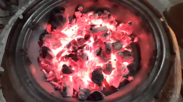 Organic Hot Coals Which Steam Smoke Goes Cooking Nature — стоковое видео