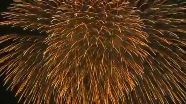 花火の動きは続いている 楽しさと興奮を持って様々な国籍のお祝いの時にはカラフルな爆発があります — ストック動画