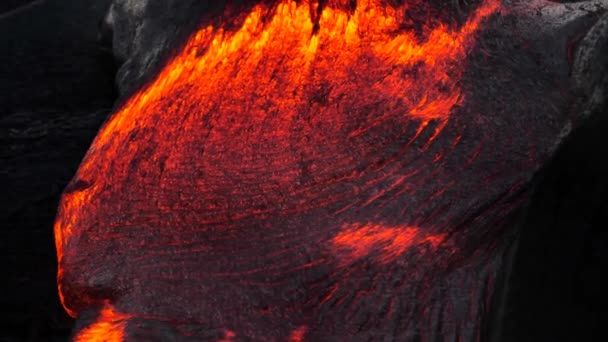 Закройте Медленно Движущуюся Раскаленную Вулканическую Лаву Создавая Экологическую Дикую Природу — стоковое видео
