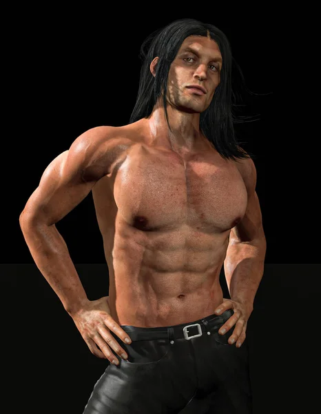 Shirtless male figure with long hair - 3D Model