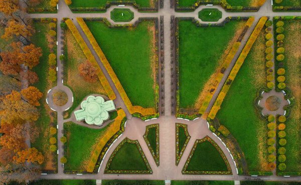 Autumn morning and a walk in the Catherine Park in Tsarskoe Selo, park landscape geometry