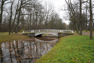 Sonbahar sabahı ve Tsarskoe Selo 'daki Catherine Park' ta yürüyüş.