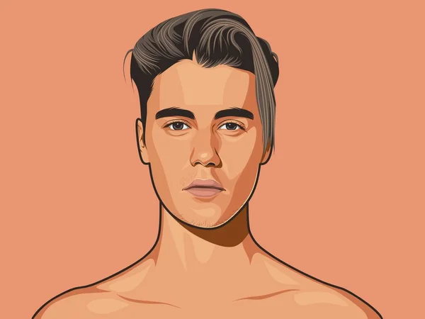 Illustration Cartoon Justin Bieber Famous Singer — 图库矢量图片