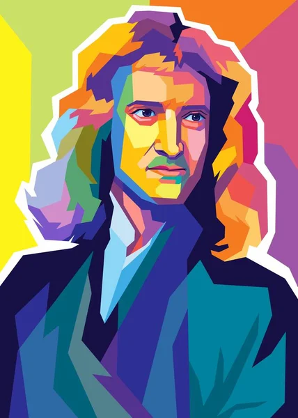 아이작 뉴턴의 양식은 물리학 법칙으로 영국의 물리학자 수학자였다 — 스톡 벡터