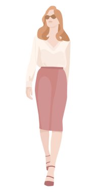 Pastel renkli bir iş kadını beyaz arka plan modern minimalist vektör tasarımı çizimine uyuyor.  