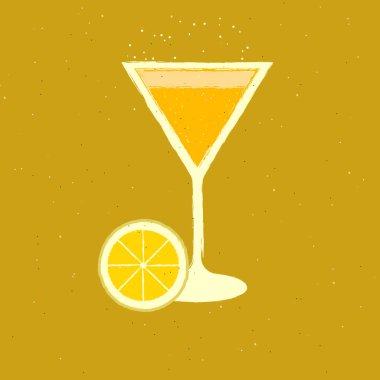 Portakal dilimli kokteyl. Martini. Vektör illüstrasyonu.