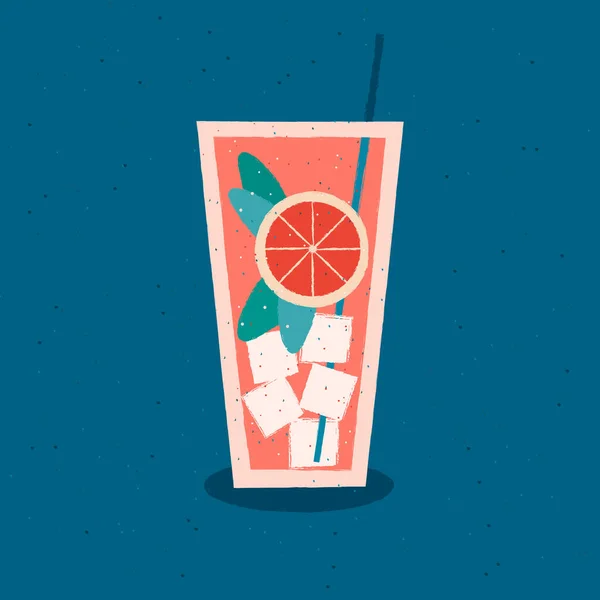 Cocktail Met Grapefruit Munt Vectorillustratie — Stockvector