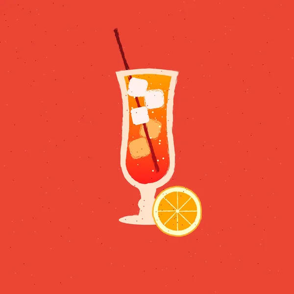 Illustratie Met Gradiënt Cocktail Vector Platte Illustratie Met Sinaasappelsap Ijs — Stockvector